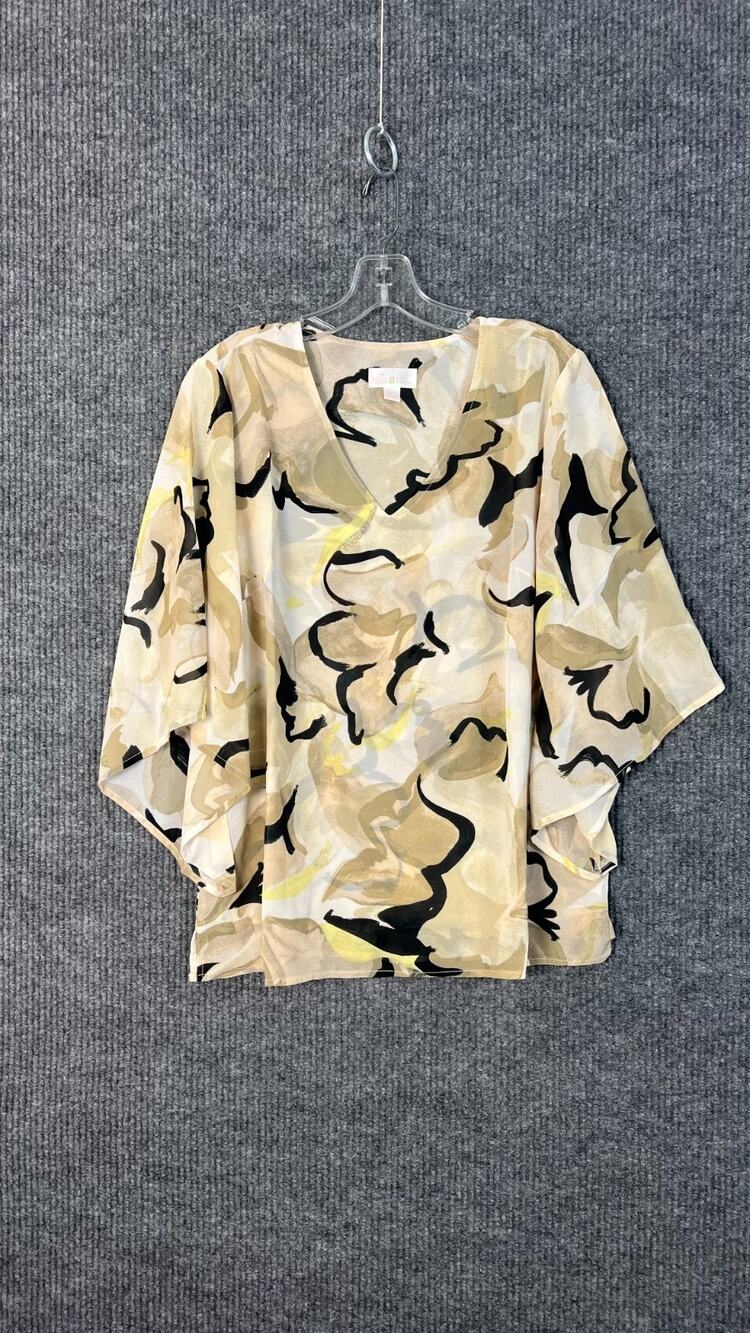 Belle Kim Gravel Blouse Womens Small S Double Chiffon Abstract Floral Boho